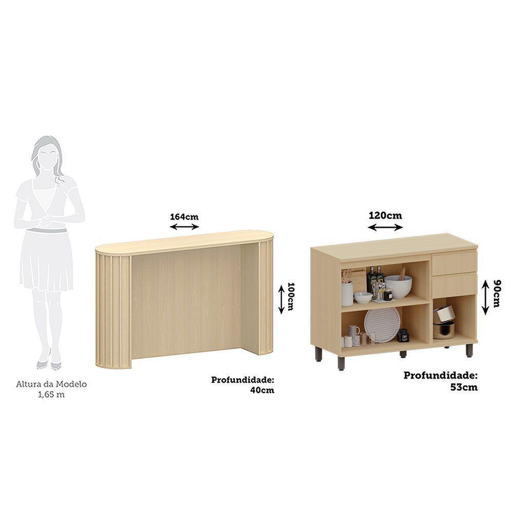 Bancada Cozinha 144cm Com Tampo Para Ilha E Balcão 120cm Aura Carvalho - 7