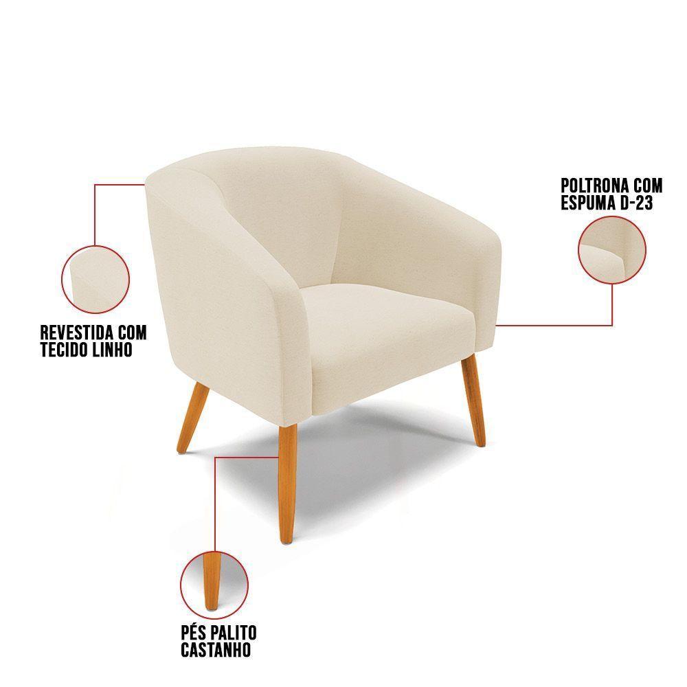 Kit 02 Poltronas Stella Linho Pés Palitos Castanho - D'rossi Cor A32 Bege - 6