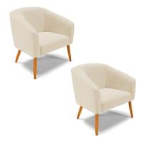 Kit 02 Poltronas Stella Linho Pés Palitos Castanho - D'rossi Cor A32 Bege - 1