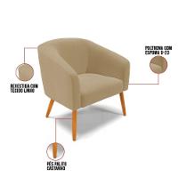 Kit 02 Poltronas Stella Linho Pés Palitos Castanho - D'rossi Cor A32 Bege - 5