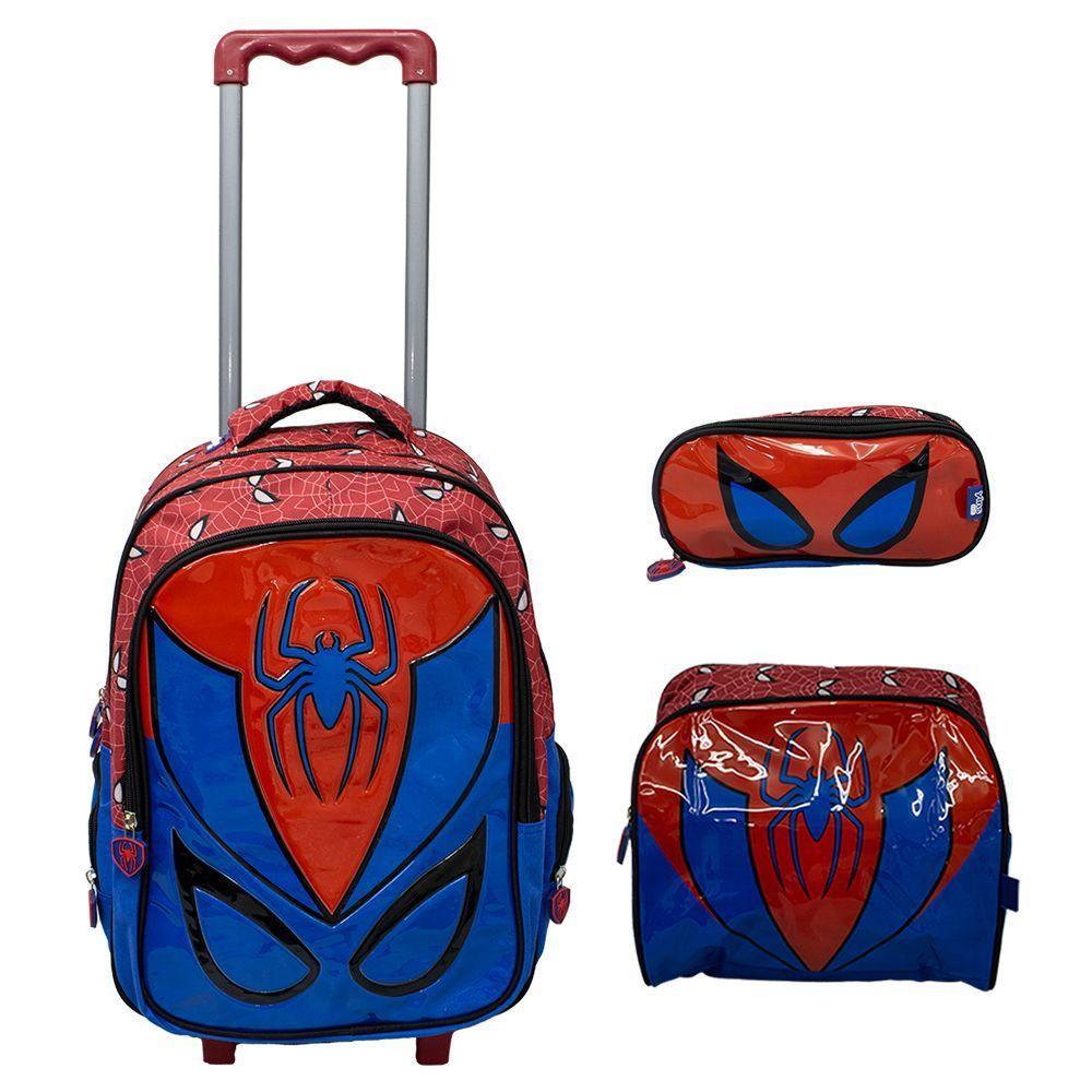 Kit Mochila Escolar Infantil De Rodinhas Com Lancheira E Estojo Yins Em Pvc 3d Kids Spider Vermelho - 1