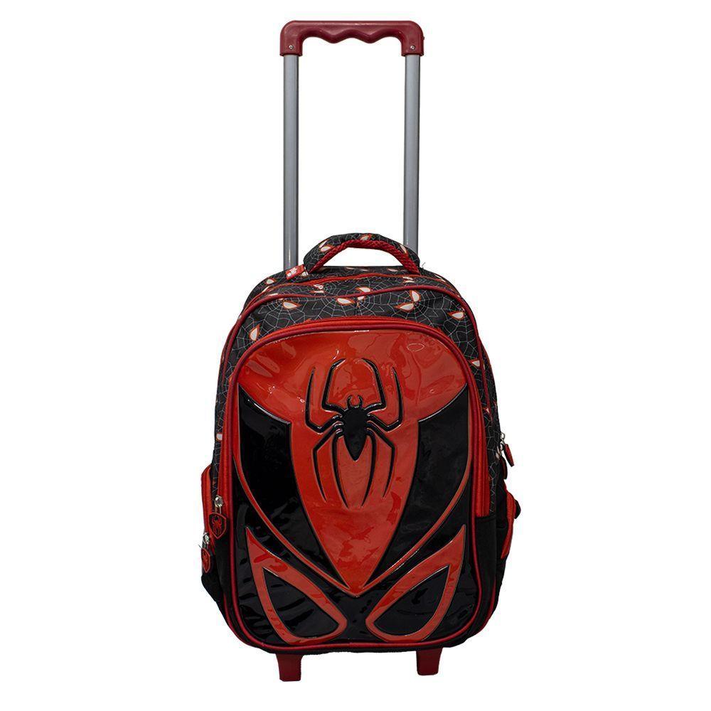 Kit Mochila Escolar Infantil De Rodinhas Com Lancheira E Estojo Yins Em Pvc 3d Kids Spider Preto - 6