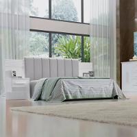 Cabeceira Queen íris Estofada Com 2 Mesas De Cabeceira D'doro Branco Ripado 1,60m - 2