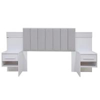 Cabeceira Queen íris Estofada Com 2 Mesas De Cabeceira D'doro Branco Ripado 1,60m - 3