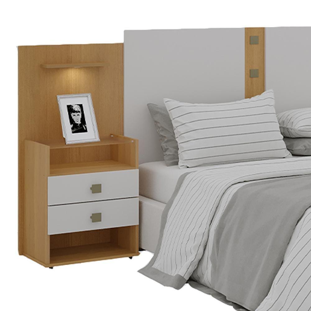 Cabeceira Casal/queen Rubi Extensível Com 2 Mesas De Cabeceira D'doro Cinamono Off White 1,40/1,60m - 2