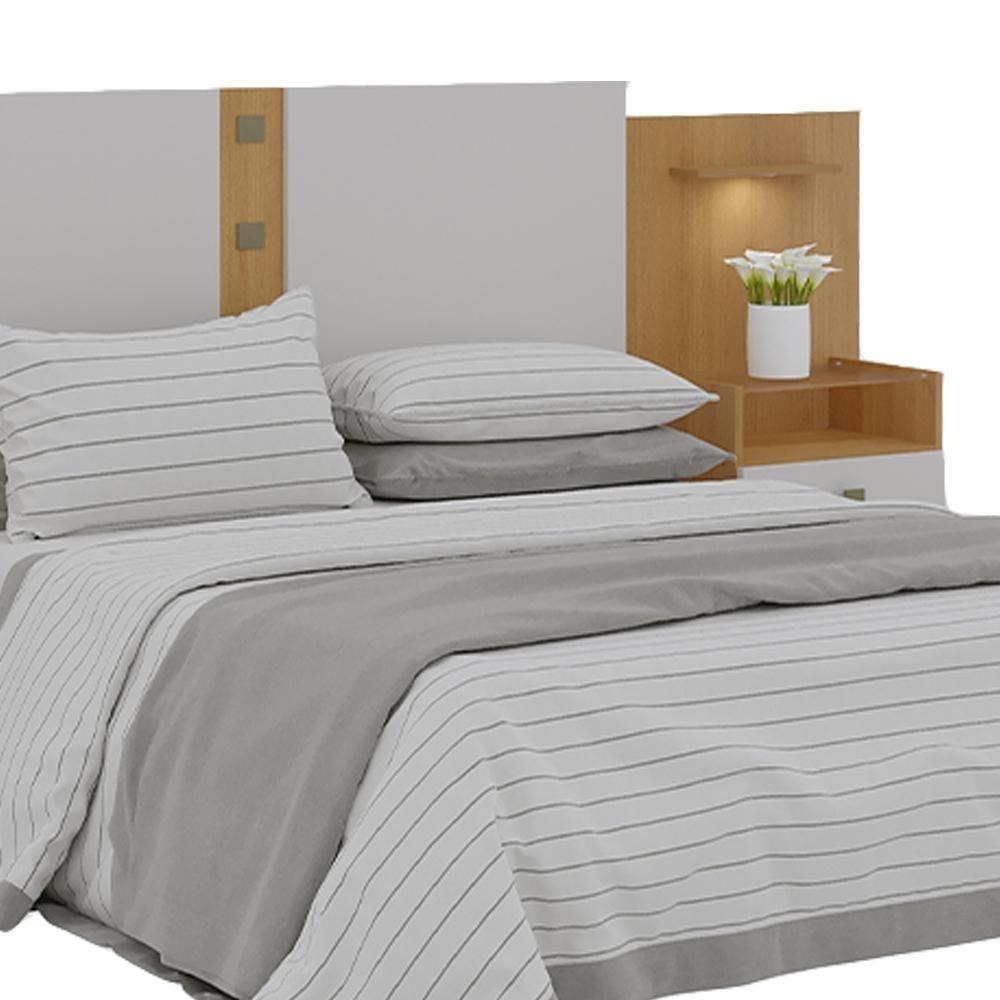 Cabeceira Casal/queen Rubi Extensível Com 2 Mesas De Cabeceira D'doro Cinamono Off White 1,40/1,60m - 3