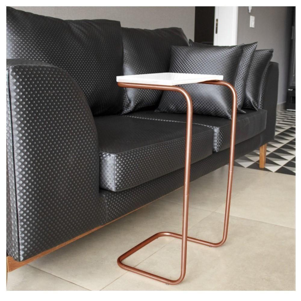 Conjunto 2 Mesas De Apoio Para Sofá Branco Base Em Metal Cobre - 3