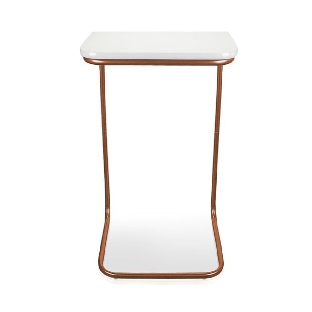 Conjunto 2 Mesas De Apoio Para Sofá Branco Base Em Metal Cobre - 4