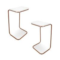 Conjunto 2 Mesas De Apoio Para Sofá Branco Base Em Metal Cobre - 1