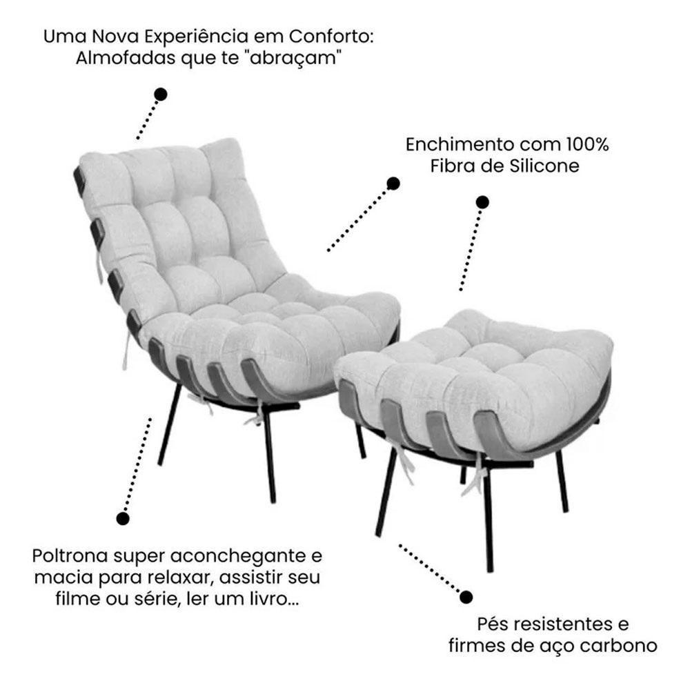 Poltrona Costela Com Puff Linho Off White - 4