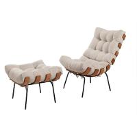 Poltrona Costela Com Puff Linho Off White - 1