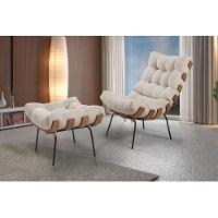 Poltrona Costela Com Puff Linho Off White - 6