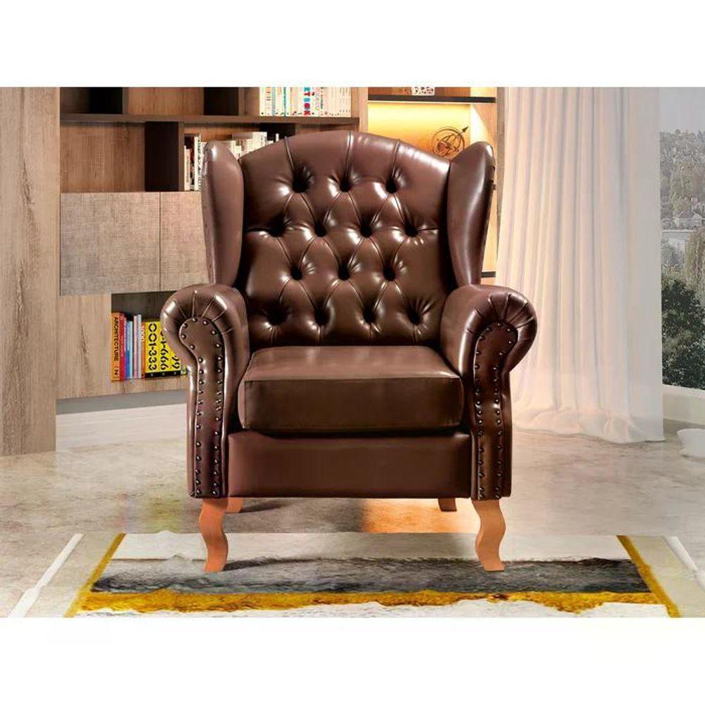 Poltrona Imperador Chesterfield Capitonê Couro Marrom - 7