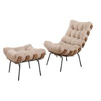 Poltrona Costela Com Puff Linho Bege - 1