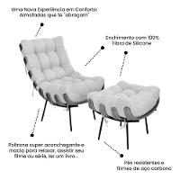 Poltrona Costela Com Puff Linho Bege