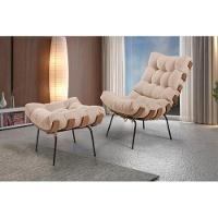 Poltrona Costela Com Puff Linho Bege - 6