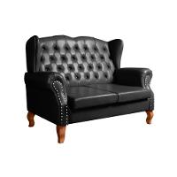 Poltrona Namoradeira Imperador Chesterfield Capitonê Couro Preto - 1