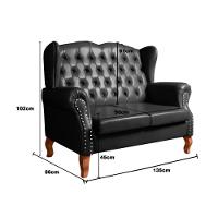 Poltrona Namoradeira Imperador Chesterfield Capitonê Couro Preto - 3