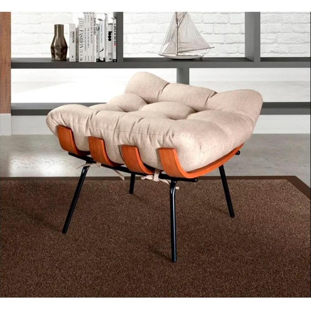 Poltrona Costela De Adão Com Puff Tecido Linho Off - 8