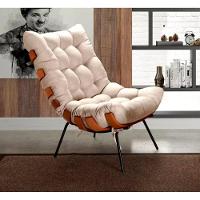 Poltrona Costela De Adão Com Puff Tecido Linho Off - 2