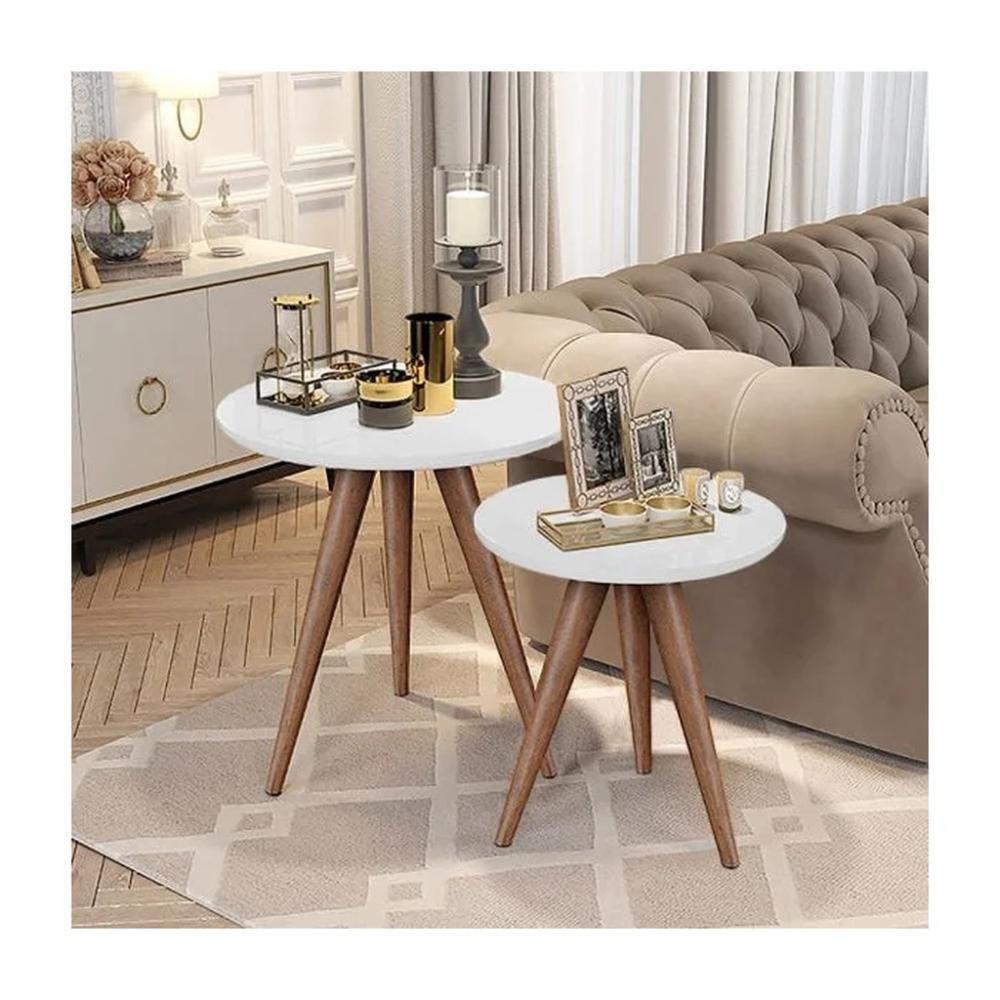 Conjunto De Mesa Lateral E Apoio Retrô Decore Branco - 6