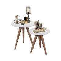 Conjunto De Mesa Lateral E Apoio Retrô Decore Branco - 1