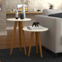 Conjunto 2 Mesinhas Redonda De Canto Lateral Retro Pé Palito Branco - 4