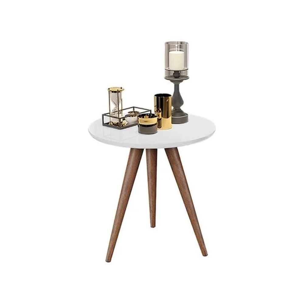 Conjunto De Mesa Lateral E Apoio Retrô Decore Off White - 2