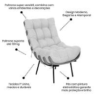 Poltrona Costela Com Puff Tecido Linho Off White - 2