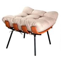 Poltrona Costela Com Puff Tecido Linho Off White