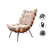 Poltrona Costela Com Puff Tecido Linho Off White - 10