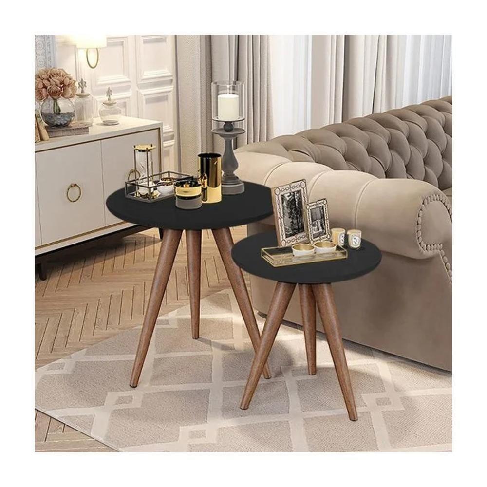Conjunto Mesa Lateral De Apoio Retrô Pés Palito Quality Móveis Preto - 6
