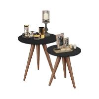 Conjunto Mesa Lateral De Apoio Retrô Pés Palito Quality Móveis Preto - 1