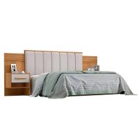 Cabeceira Queen íris Estofada Com 2 Mesas De Cabeceira D'doro Cinamono Off White Ripado 1,60m - 1
