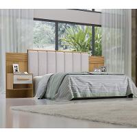 Cabeceira Queen íris Estofada Com 2 Mesas De Cabeceira D'doro Cinamono Off White Ripado 1,60m - 4