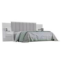 Cabeceira Casal íris Estofada Com 2 Mesas De Cabeceira D'doro Branco Ripado 1,40m - 1