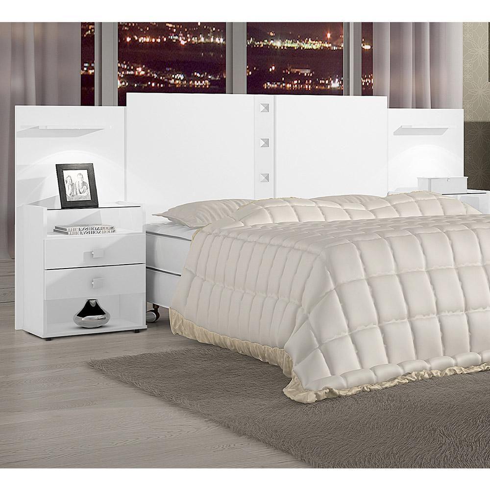 Cabeceira Casal/queen Rubi Extensível Com 2 Mesas De Cabeceira D'doro Branco 1,40/1,60m - 2