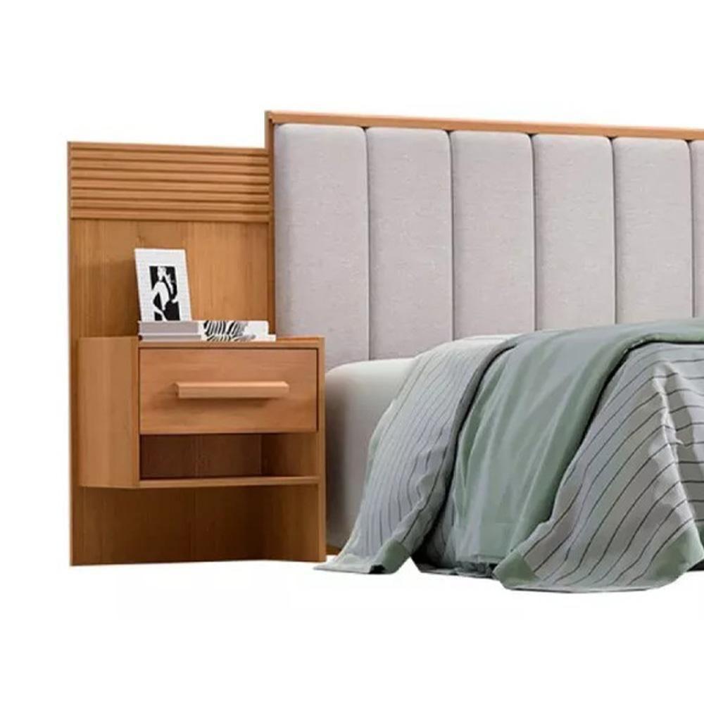 Cabeceira Casal íris Estofada Com 2 Mesas De Cabeceira D'doro Cinamono Ripado 1,40m - 3