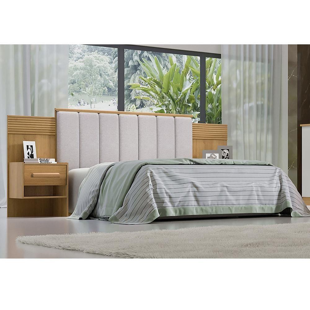 Cabeceira Casal íris Estofada Com 2 Mesas De Cabeceira D'doro Cinamono Ripado 1,40m - 4