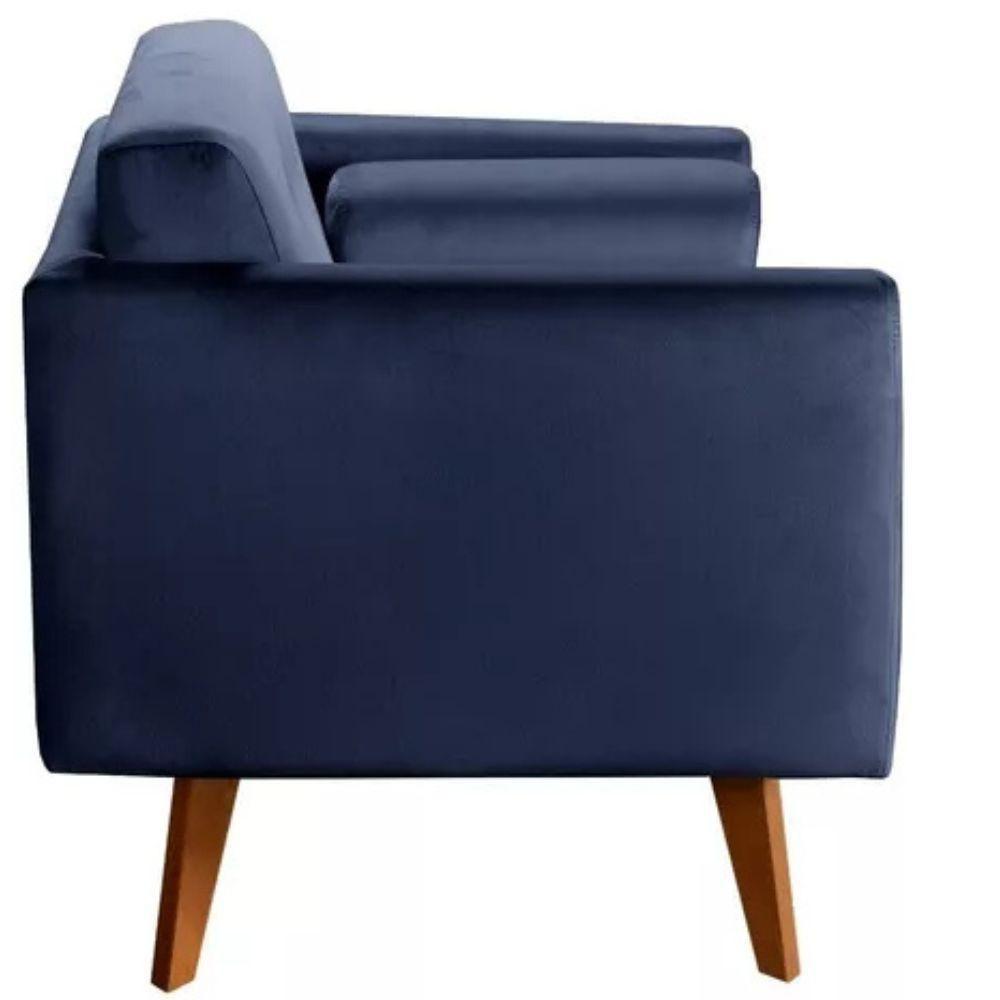 Poltrona Decorativa Luma Suede Azul Marinho Com Pés Em Madeira - 3