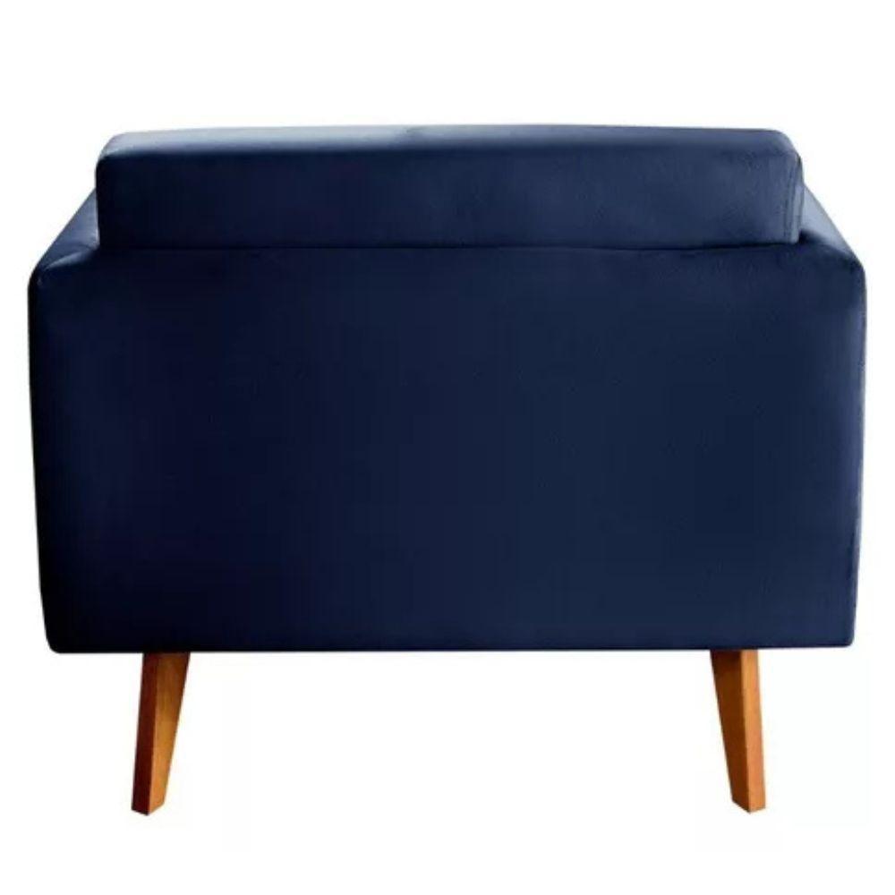 Poltrona Decorativa Luma Suede Azul Marinho Com Pés Em Madeira - 5