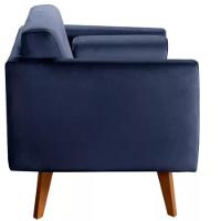 Poltrona Decorativa Luma Suede Azul Marinho Com Pés Em Madeira - 3