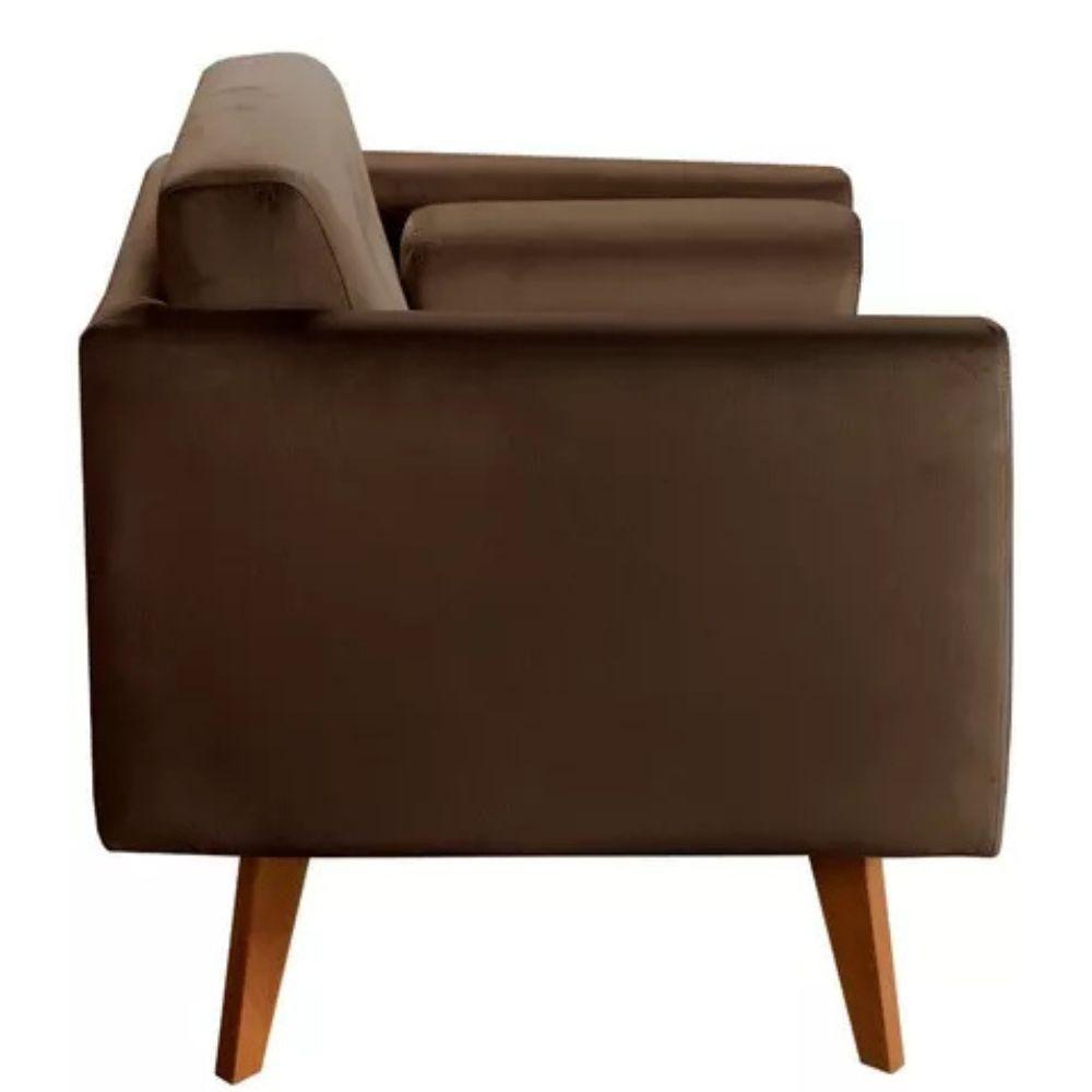 Poltrona Decorativa Luma Veludo Marrom Com Pés Em Madeira - 2