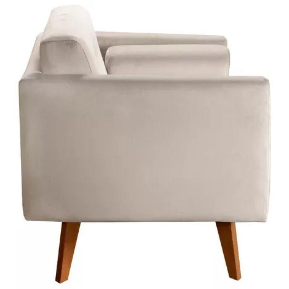 Poltrona Decorativa Luma Suede Bege Claro Com Pés Em Madeira - 2