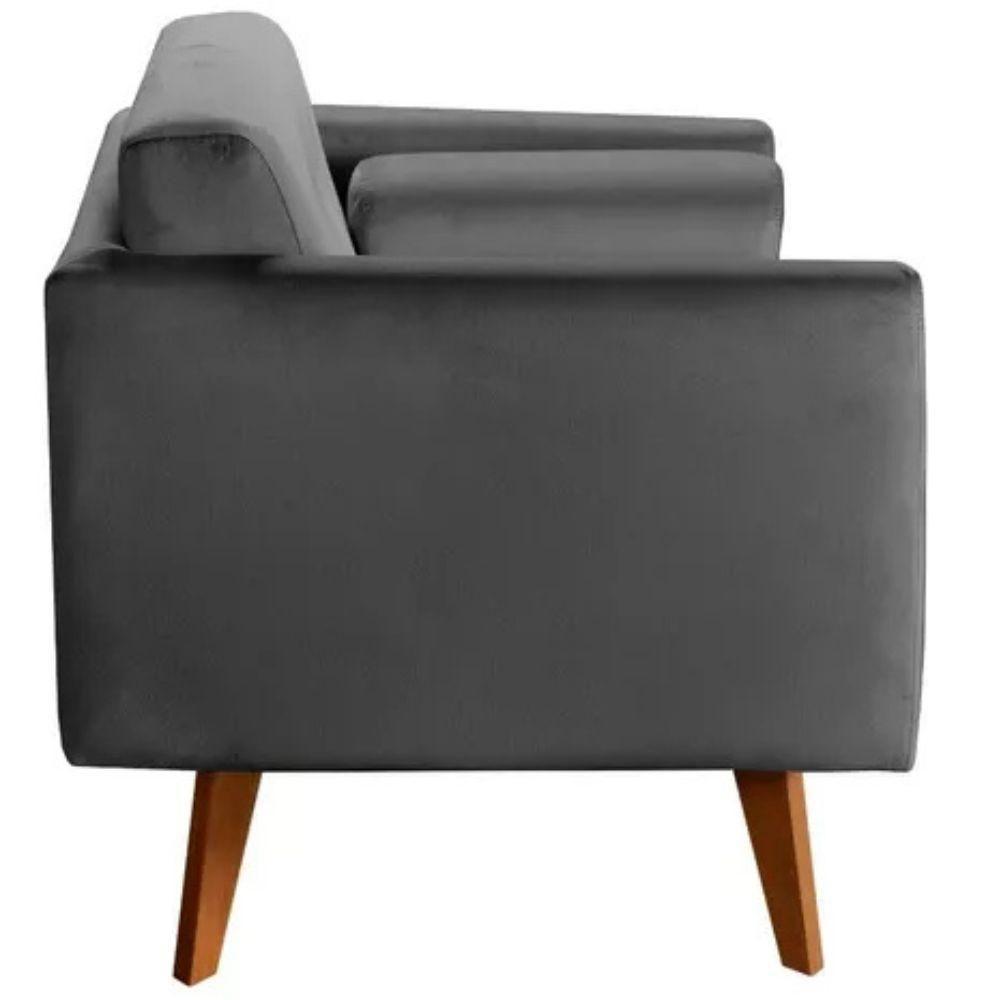 Poltrona Decorativa Luma Suede Cinza Grafite Com Pés Em Madeira - 2