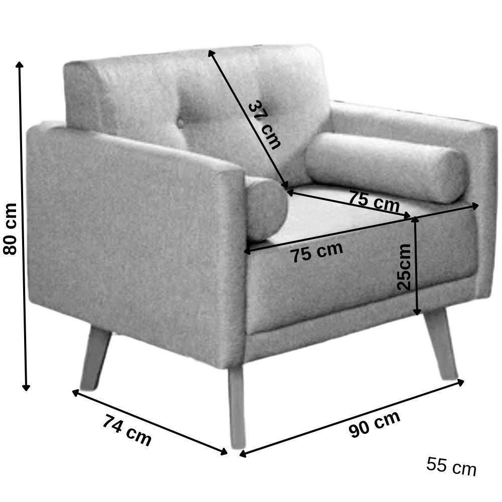 Poltrona Decorativa Luma Suede Cinza Grafite Com Pés Em Madeira - 3