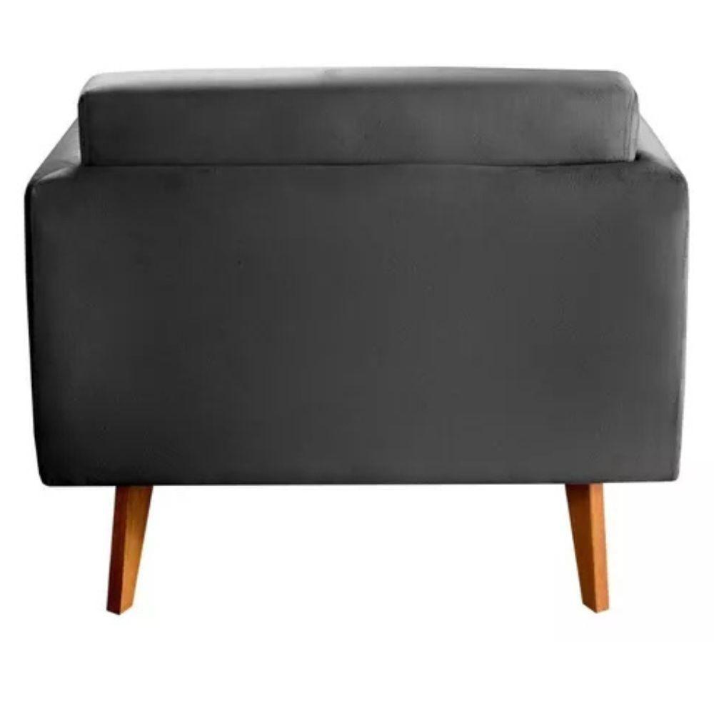 Poltrona Decorativa Luma Suede Cinza Grafite Com Pés Em Madeira - 4