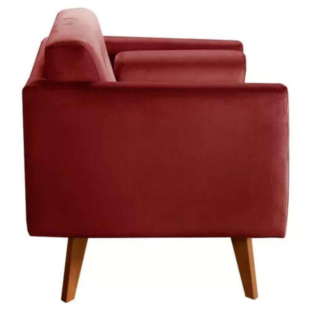Poltrona Decorativa Luma Suede Bordô Com Pés Em Madeira - 4