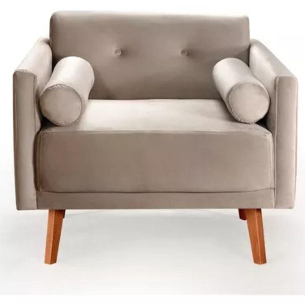 Poltrona Decorativa Luma Veludo Capuccino Com Pés Em Madeira - 1