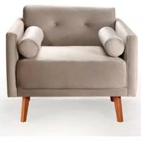 Poltrona Decorativa Luma Veludo Capuccino Com Pés Em Madeira - 1